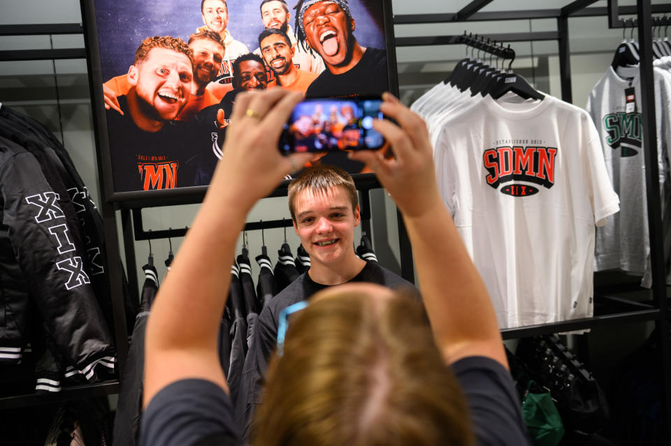  Fans are seen in store as YouTube collective 'Sidemen' open their first retail store at Bluewater Shopping Centre.