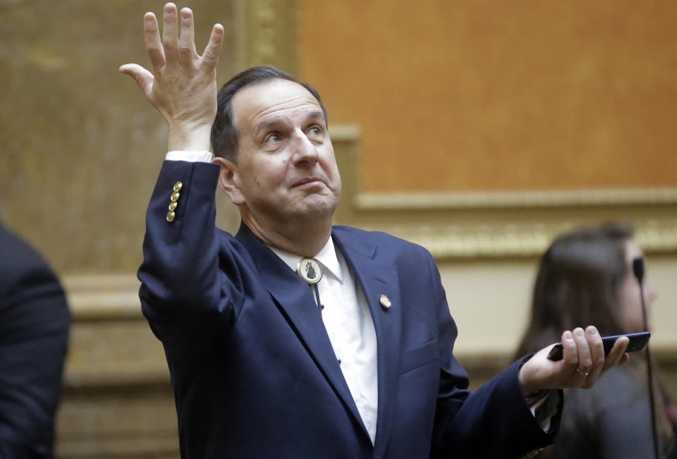 FILE - In this Feb. 23, 2017, file photo, Rep. Norm Thurston, R-Provo, looks on as he stands on he floor of the Utah House of Representatives at the Utah State Capitol, in Salt Lake City. The United States' lowest DUI threshold takes effect this weekend in Utah. Lawmakers in the state approved the 0.05 percent blood-alcohol limit in 2017, and Gov. Gary Herbert signed it into law. The change goes into effect Saturday, Dec. 29, 2018. (AP Photo/Rick Bowmer, File)