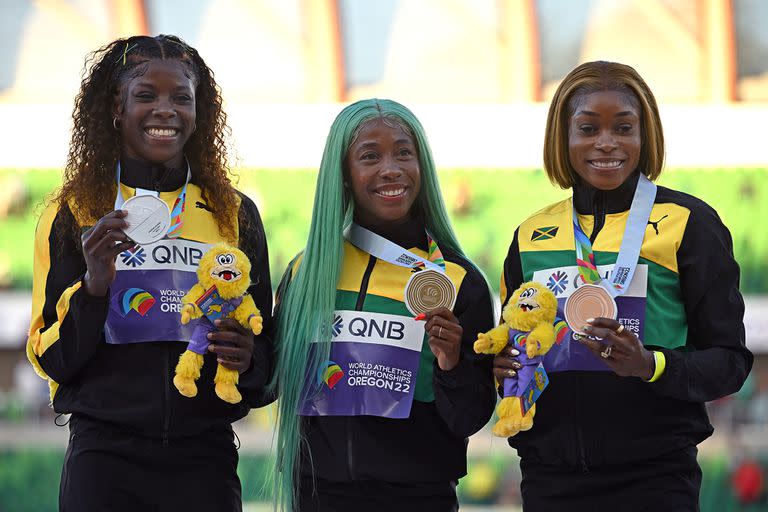 Shericka Jackson, Shelly-Ann Fraser-Pryce y Elaine Thompson-Herah, los 