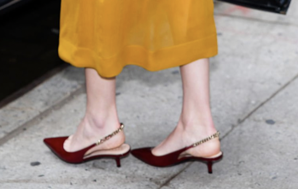 Dakota Johnson's red Guicci slingbacks.