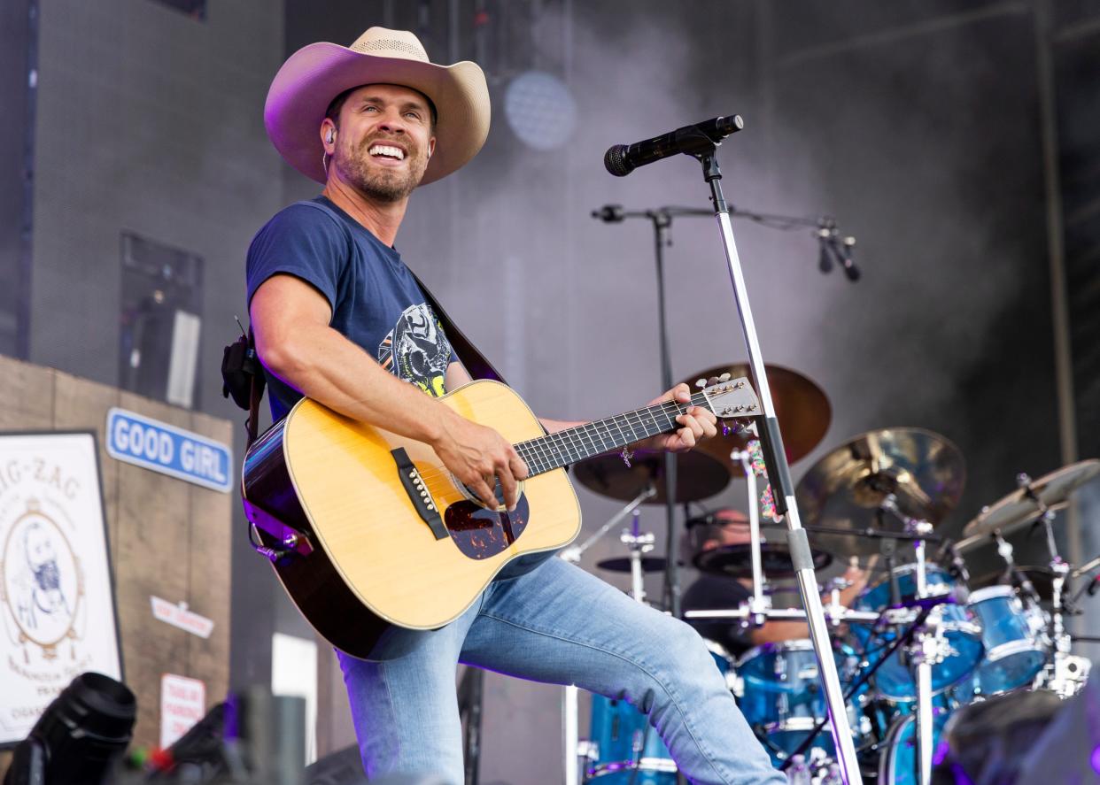 Dustin Lynch performs on day 1 of the 2023 Faster Horses Music Festival at Michigan International Speedway on July 14, 2023, in Brooklyn, Michigan.
