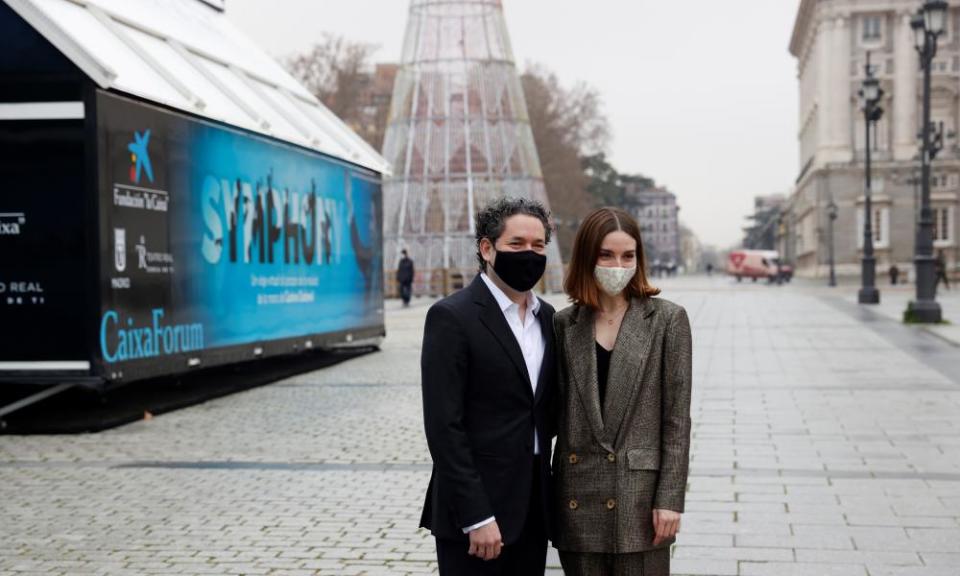 Gustavo Dudamel and Maria Valverde at the launch on Monday.