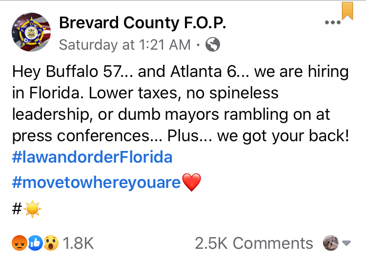 Brevard County F.O.P.'s Facebook post that has since been deleted.