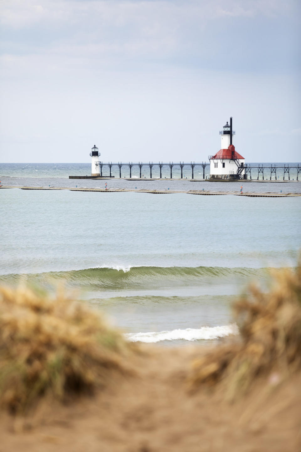 A lighthouse and beach in Northern Michigan.