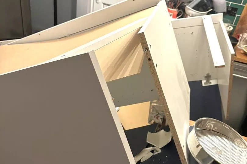 Maria Kimble's kitchen larder units from B&Q which she claims 'collapsed'