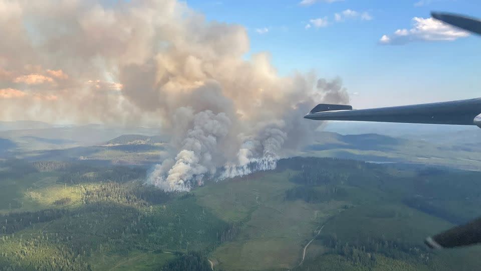 Smoke rises from the Burgess Creek wildfire located north of Gibraltar Mines near Kersley, British Columbia, Canada on July 22.  - Wildfire Service/Reuters