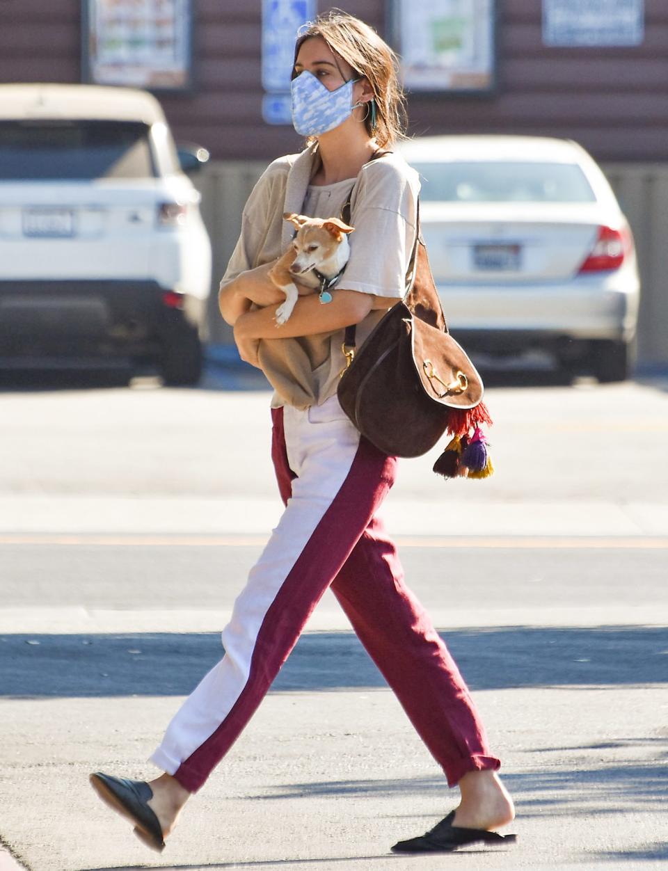 <p>Scout Willis carries her puppy in her arms as she steps out in L.A. on Thursday.</p>