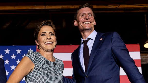 PHOTO: Kari Lake and Blake Masters attend an election event in Phoenix, Ariz., Aug. 1, 2022. (Adriana Zehbrauskas/The New York Times via Redux)