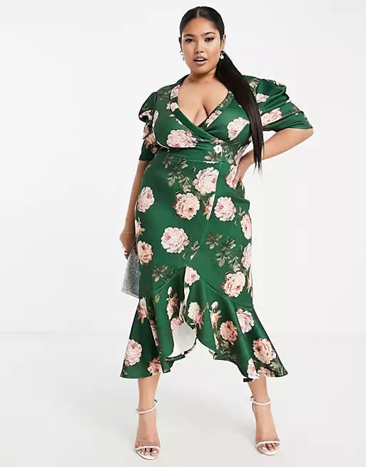 Asos Curve Puff Sleeve Tux Midi Dress