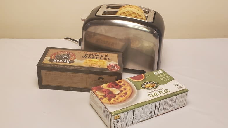 frozen waffle boxes and toaster