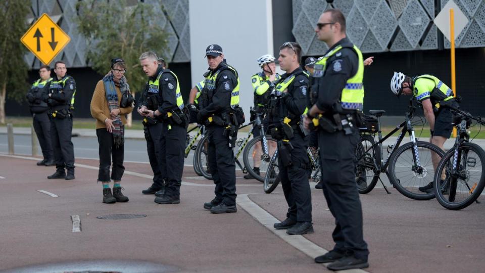 Senator Dorinda Cox will review video footage of the protest after she claimed police “manhandled” her while she was mid-speech pushing her into a crowd of people who were protesting. Picture: NCA NewsWire / Sharon Smith