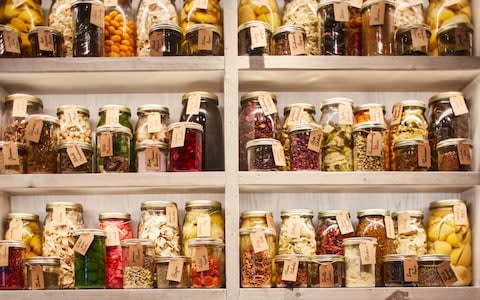 Jars of different vinegars at Scully restaurant in east London