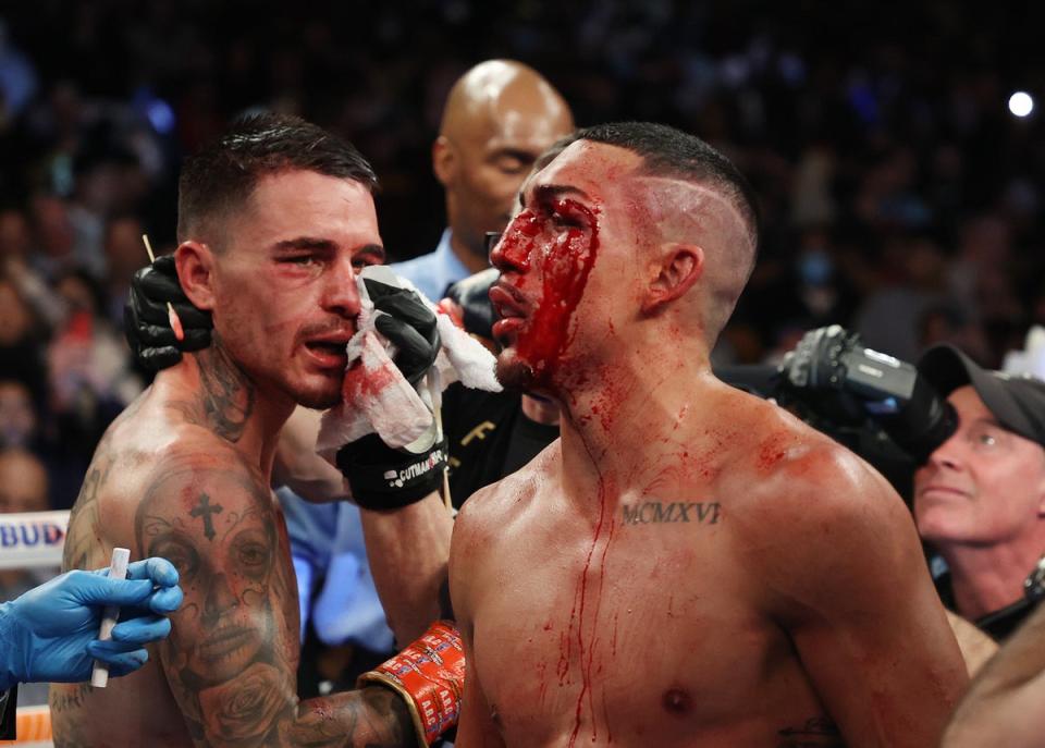 Lopez and George Kambosos Jr after their title fight in 2021 (Getty Images)