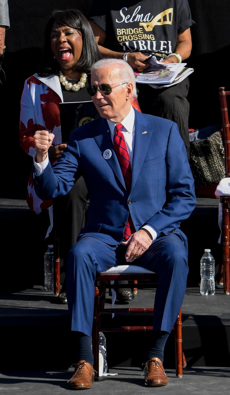 President Joe Biden and U.S. Rep. Terri Sewell of Alabama visit the Edmund Pettus Bridge in Selma, on Sunday, March 5, 2023, to commemorate the 58th anniversary of the Bloody Sunday bridge crossing.