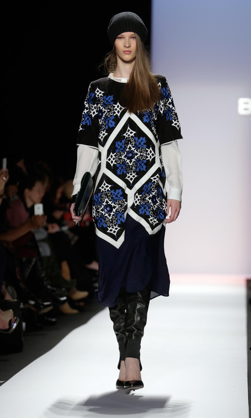 The BCBG Max Azria Fall 2013 collection is modeled during Fashion Week in New York on Thursday, Feb. 7, 2013. (AP Photo/Richard Drew)