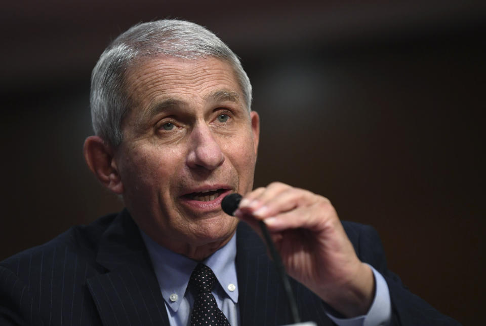 Dr. Anthony Fauci, director of the National Institute for Allergy and Infectious Diseases, testifies before a Senate Health, Education, Labor and Pensions Committee hearing on Capitol Hill in Washington, Tuesday, June 30, 2020. (Kevin Dietsch/Pool via AP)