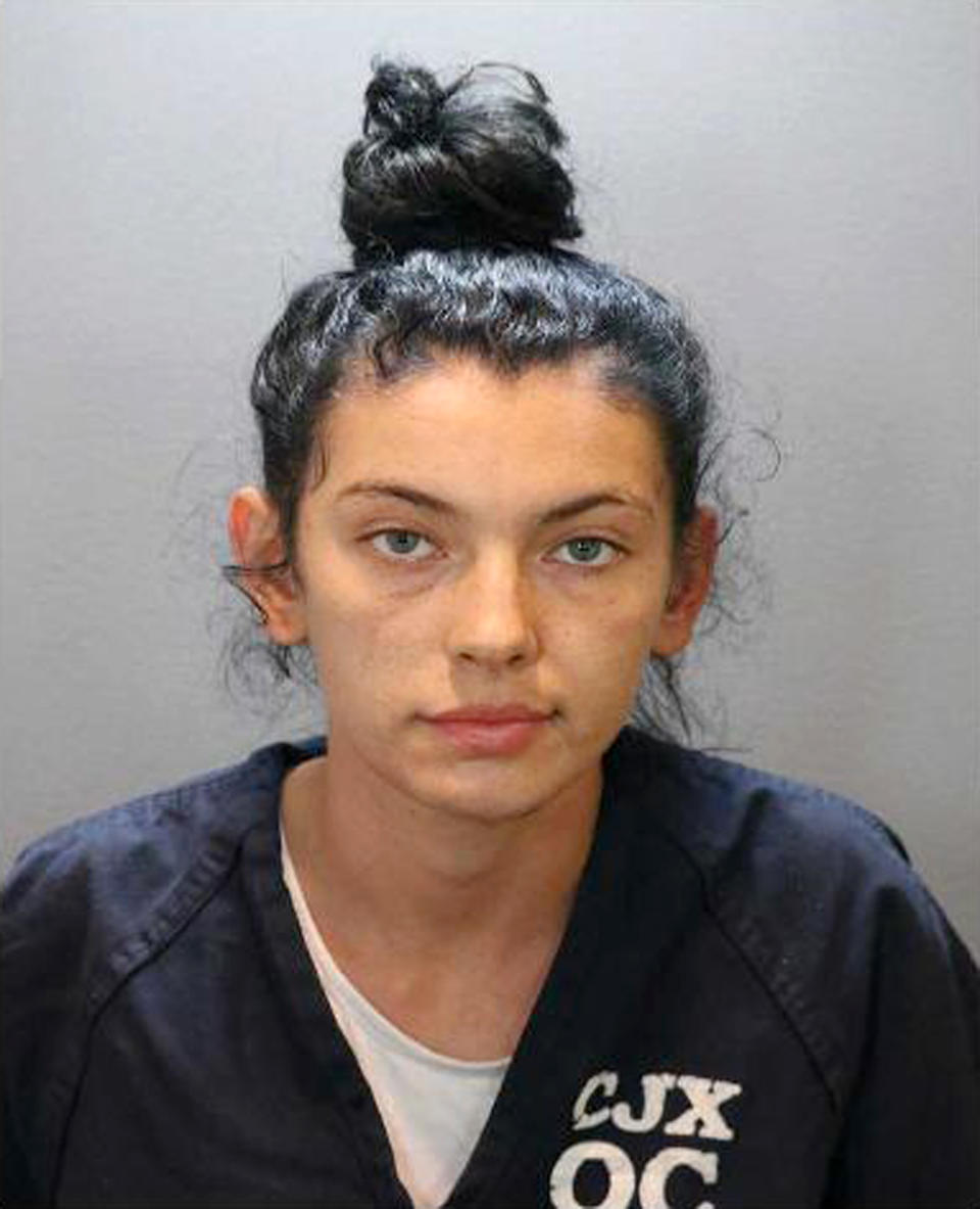 This image released by the Orange County District Attorney's Office shows Hannah Star Esser, who authorities have charged with killing a man by ramming her car into him after accusing him of trying to run over a cat in the street. Esser, 20, was charged with one count of murder in the death of 43-year-old Luis Anthony Victor and is detained on $1 million bail, the Orange County District Attorney's office said in a statement Wednesday. (Orange County District Attorney's Office via AP)