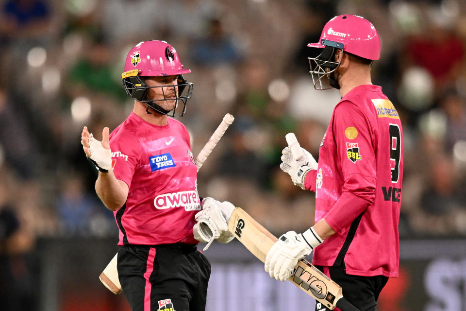 Dan Christian and James Vince, pictured here after the Sydney Sixers' win over Melbourne Stars in the BBL.