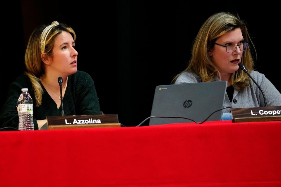 Loni Azzolina and Laura Cooper are shown at the Westwood Board of Education Reorganization Meeting, Thursday, January 4, 2024.
