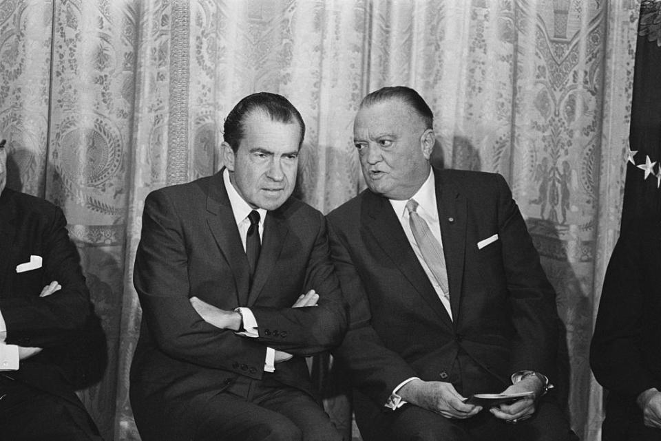 President Richard Nixon and FBI Director J. Edgar Hoover. Washington, May 28, 1969.<span class="copyright">Bettmann Archive</span>