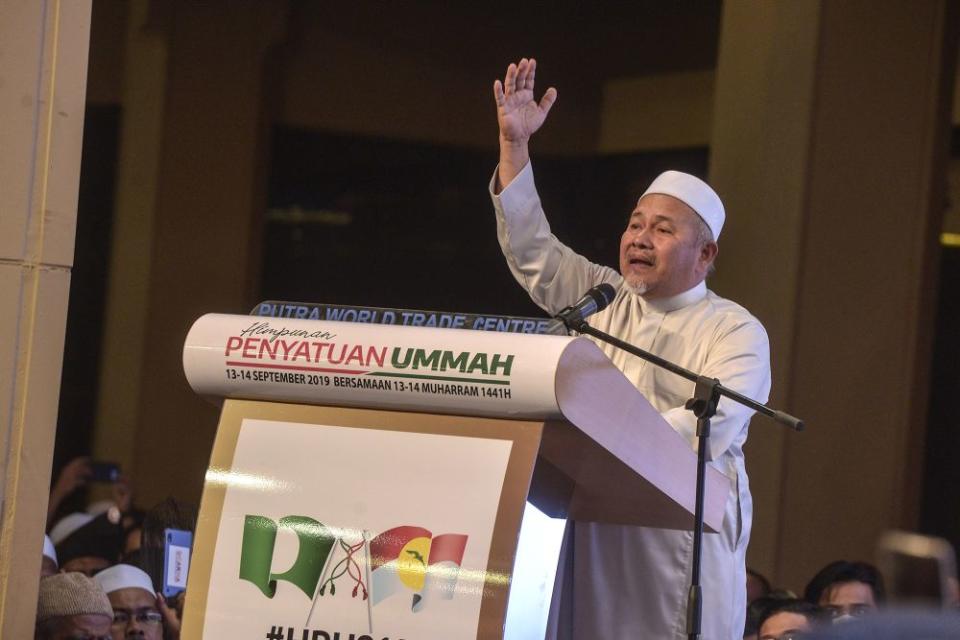 PAS deputy president Datuk Tuan Ibrahim Tuan Man delivers a speech at Himpunan Penyatuan Ummah (Muslim Unity Rally) held at the Putra World Trade Centre in Kuala Lumpur September 13, 2019. — Picture by Shafwan Zaidon