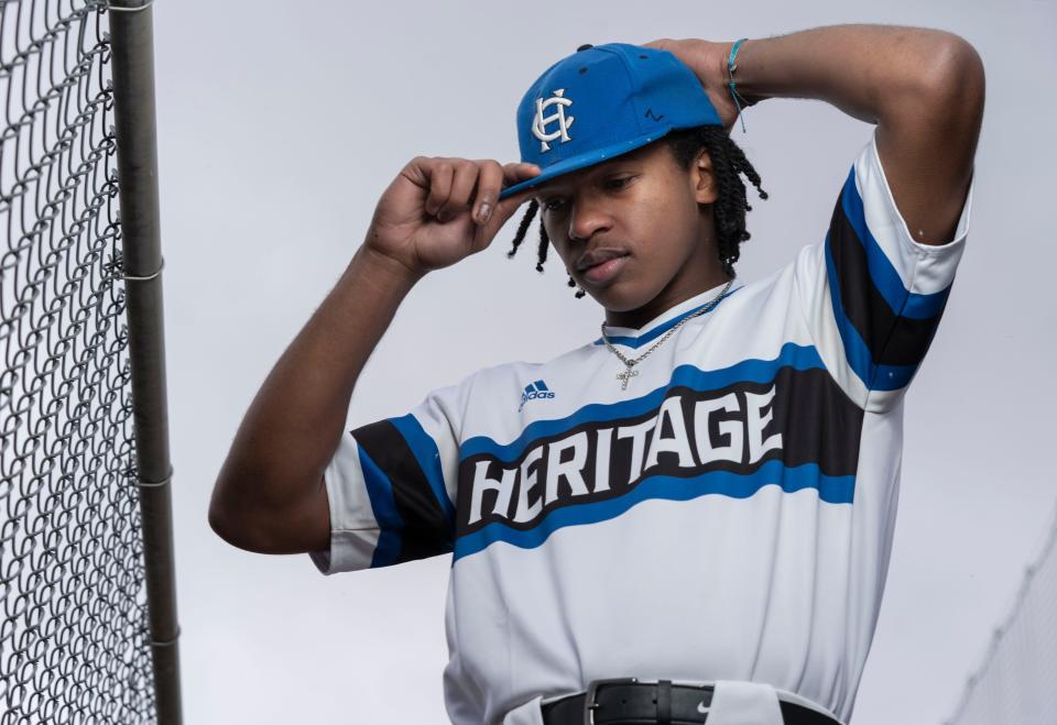 Heritage Christian outfielder Andrew Wiggins poses for a photo Saturday, March 27, 2022, at Burnette Park on Little League Drive in Indianapolis. 