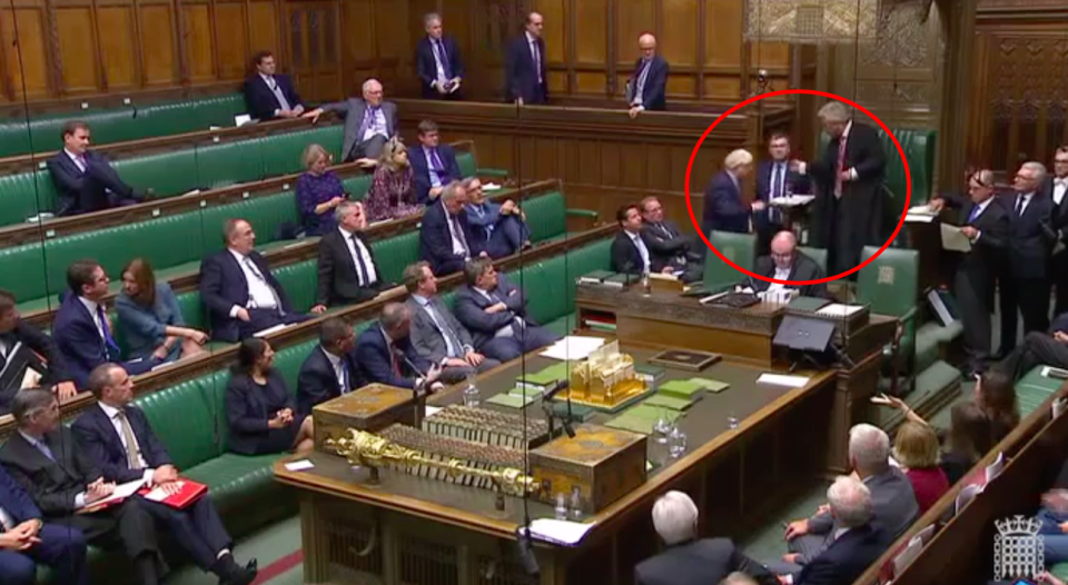 Boris Johnson left the Chamber despite being told by Speaker John Bercow to stay for points of order (Grab)