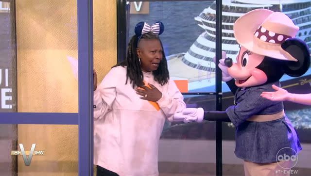 <p>ABC</p> Minnie Mouse locks Whoopi Goldberg into a wind machine on 'The View'