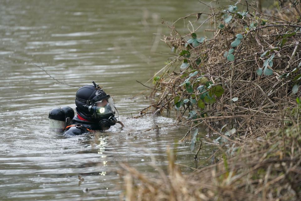A police diver from Nottinghamshire Police's underwater search team searches the river Soar for two-year-old Xielo Maruziva after Leicestershire Police received reports that the little boy, who was with family members, fell into the water on February 18 in Aylestone Meadows, close to Marsden Lane, Leicester. Picture date: Tuesday February 27, 2024.