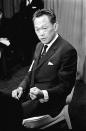 Singapore's Prime Minister Lee Kuan Yew during a press conference following his arrival at Heathrow Airport London on January 13, 1968. He is here for talks with the British Government. (AP Photo/Staff/Harris)