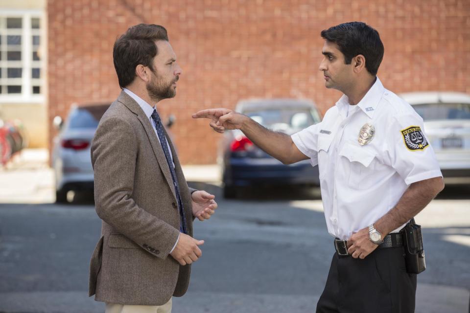 This image released by Warner Bros. Pictures shows Charlie Day, left, and Kumail Nanjiani in a scene from "Fist Fight." (Bob Mahoney/Warner Bros. Pictures via AP)