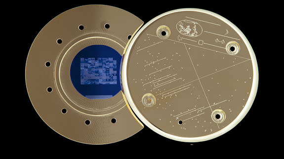 The Last Pictures disc that was attached to the outside of EchoStar XVI satellite.