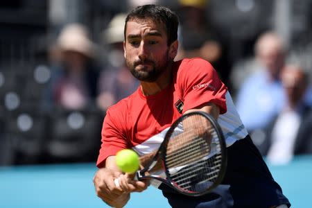 Tennis - ATP 500 - Fever-Tree Championships - The Queen's Club, London, Britain - June 22, 2018 Croatia's Marin Cilic in action during his quarter final match against Sam Querrey of the U.S. Action Images via Reuters/Tony O'Brien