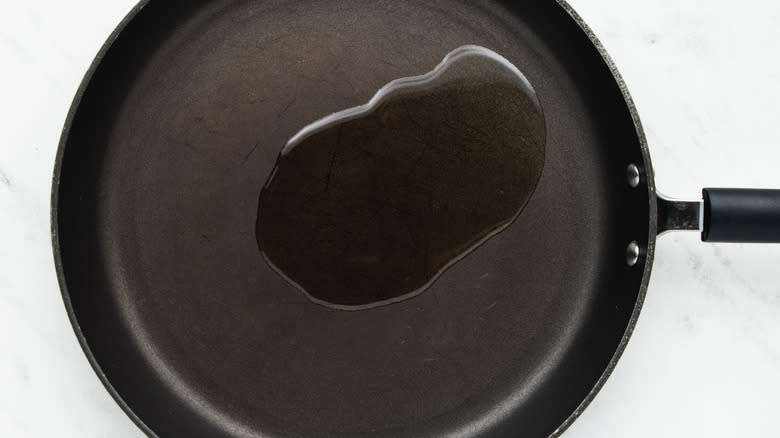 oil heating in pan