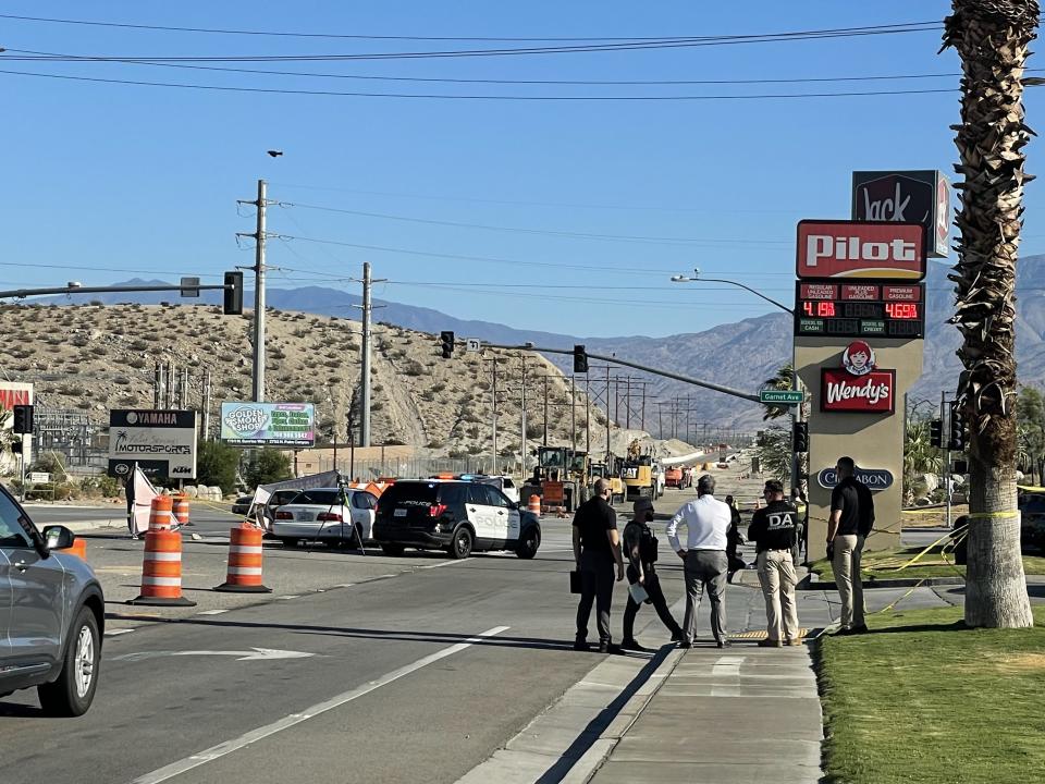 Palm Springs Police Department officials are on scene after three people were found shot dead near the Pilot Travel Center in North Palm Springs on Sunday, June 30, 2024.