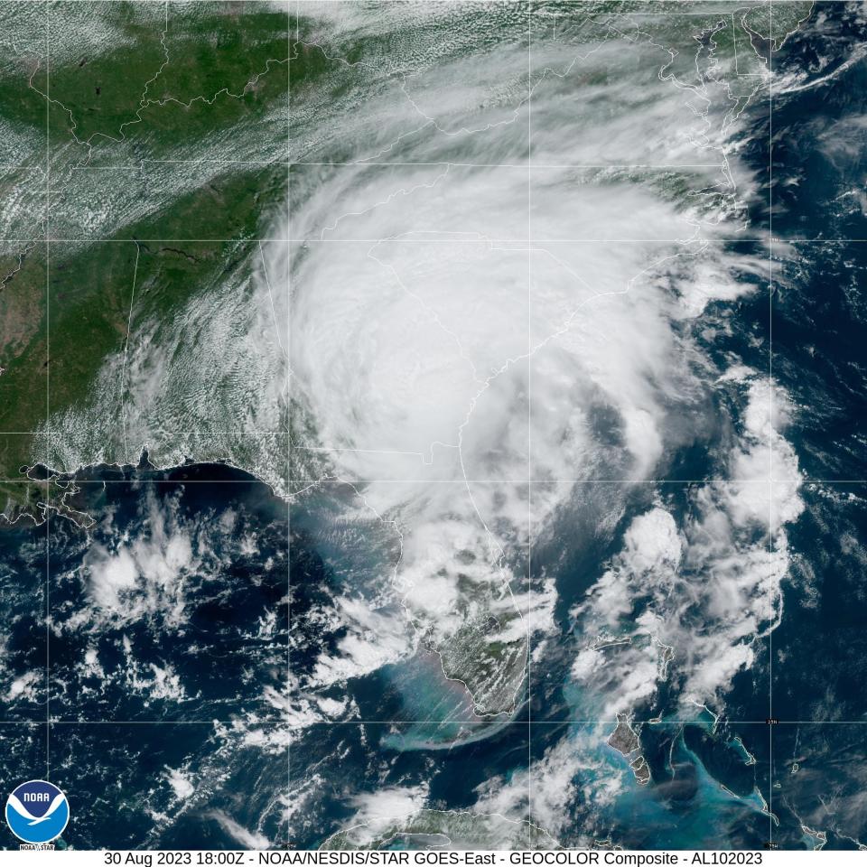 Satellite imaging of Hurricane Idalia at 2 p.m. Wednesday, Aug. 30, 2023.