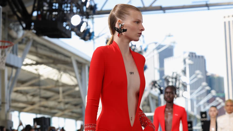 Plunging necklines and sky-high embellished minis were some of the sexier womenswear offerings from Off-White this season. - JP Yim/Getty Images