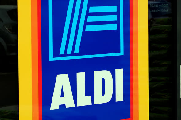 File photo dated 01/08/12 of an Aldi supermarket logo, as Britain's big four supermarket chains surrendered more ground to their discount rivals in the wake of a record quarter of growth for Aldi. PRESS ASSOCIATION Photo. Issue date: Tuesday April 8, 2014. All the main chains posted declining sales in the 12 weeks to March 30 - a period distorted by the later timing of Easter this year, latest till-roll figures from Kantar Worldpanel show . See PA story CITY Supermarket. Photo credit should read: Rui Vieira/PA Wire