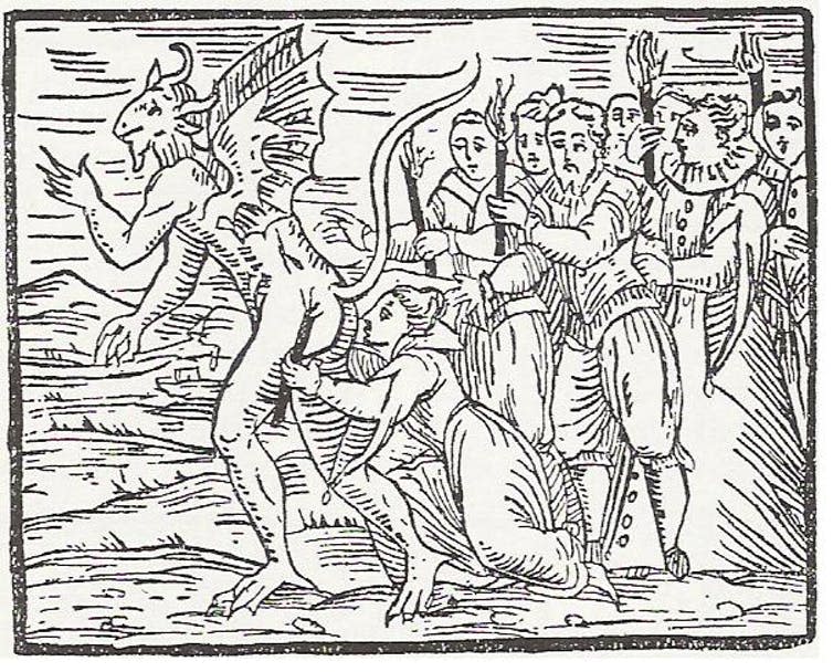 <span class="caption">The Obscene Kiss, an illustration of witches kissing the Devil’s anus.</span> <span class="attribution"><span class="source">Woodcut by Francesco Maria Guazzo (1608)</span></span>