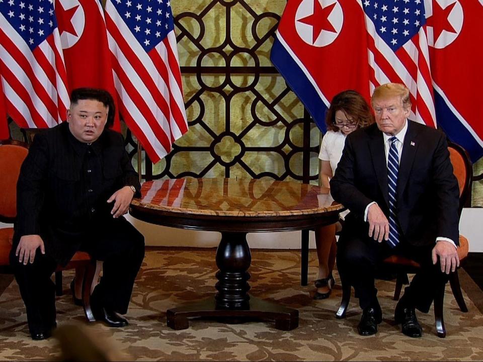 Donald Trump and North Korean leader Kim Jong-un during their second summit meeting, 28 February, 2019Getty Images