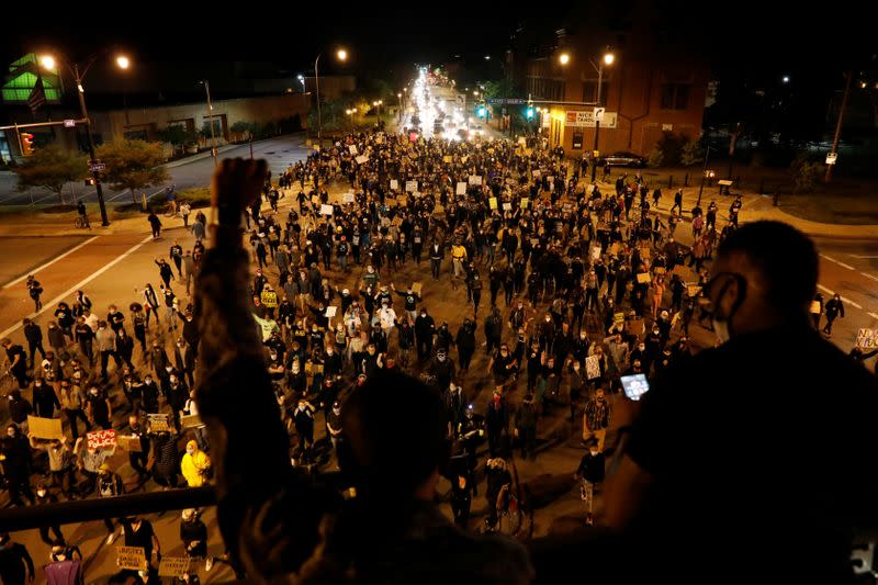 Demonstrators take part in a protest in Rochester, New York