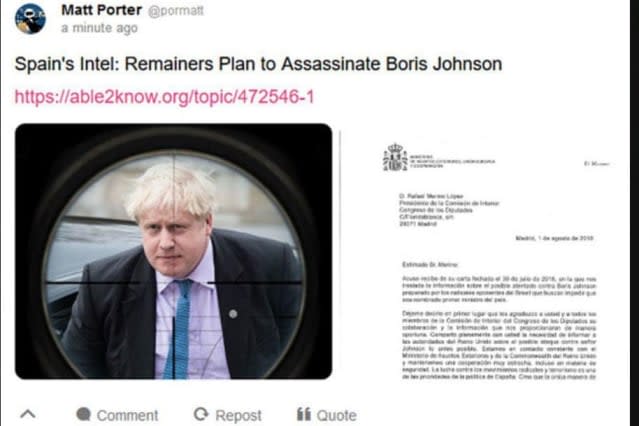 Russians 'spread fake plot to assassinate Boris Johnson' on social media