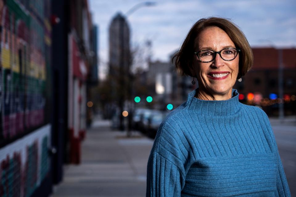 Des Moines Mayor-elect Connie Boesen stands for a portrait in the East Village on Wednesday, Nov. 8, 2023, in Des Moines.