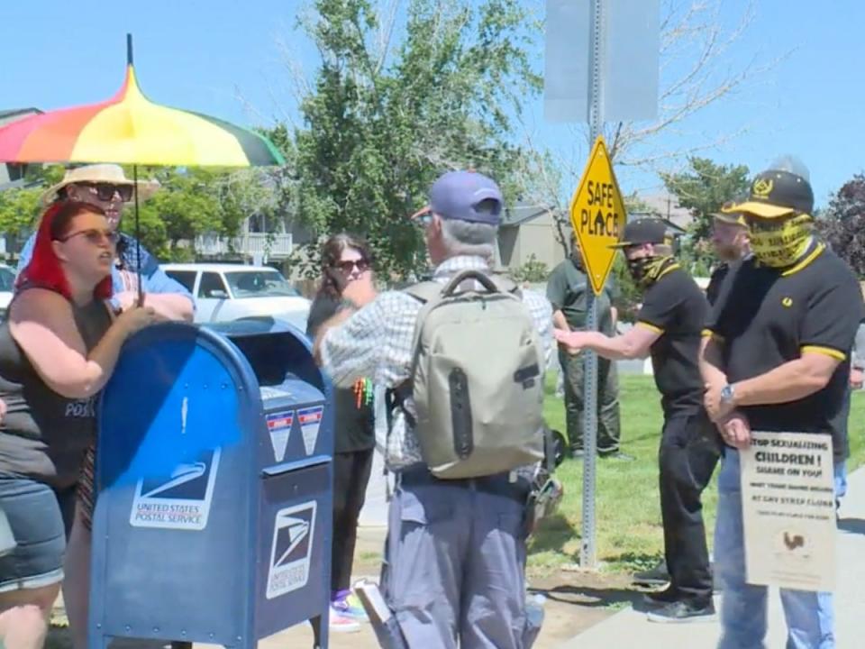 Protesters outside the Sparks Library in Nevada clash with LGBT+ supporters (WRAL)