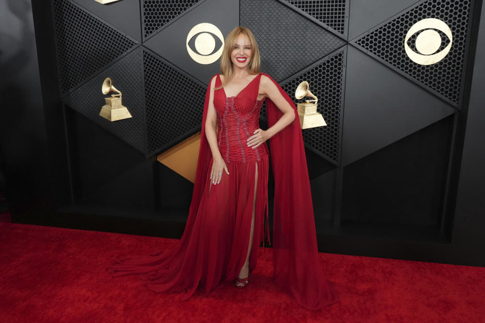 Kylie Minogue arrives at the 66th annual Grammy Awards on Sunday, Feb. 4, 2024, in Los Angeles. (Photo by Jordan Strauss/Invision/AP)