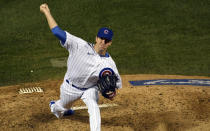 Chicago Cubs starting pitcher Kyle Hendricks delivers against the Minnesota Twins during the fifth inning of a baseball game, Friday, Sept. 18, 2020, in Chicago. (AP Photo/David Banks)