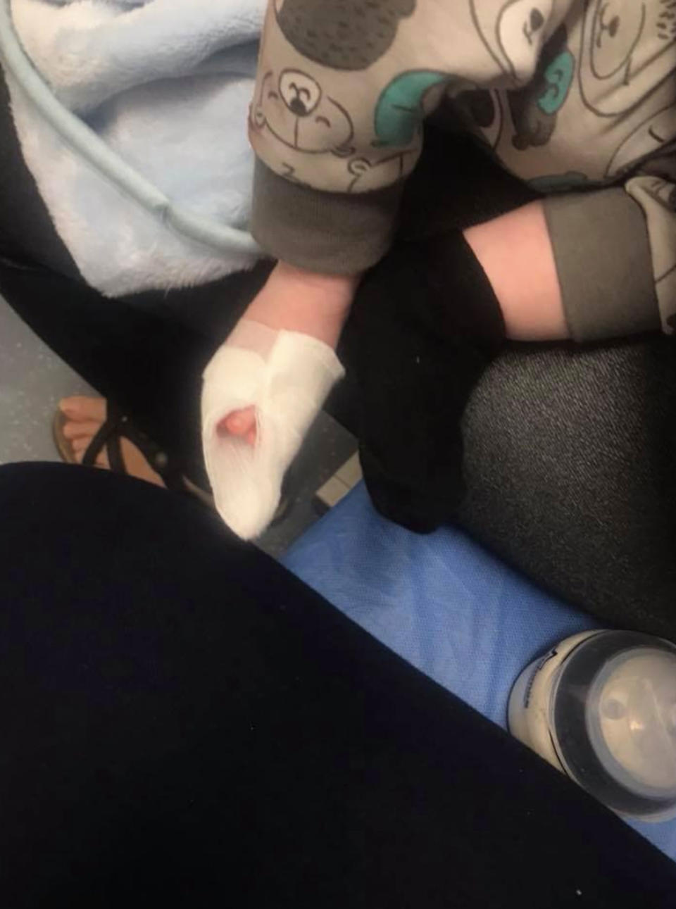 Ms Duffy said Parker had gotten his baby toe stuck in the little holes in the cot. Photo: Supplied