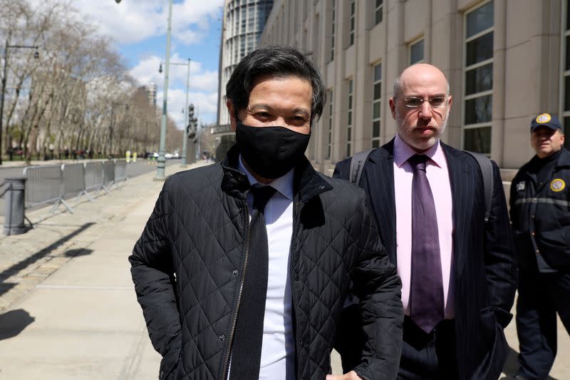 FILE PHOTO: Ex-Goldman Sachs banker Roger Ng exits the United States Courthouse after being found guilty in Brooklyn, New York