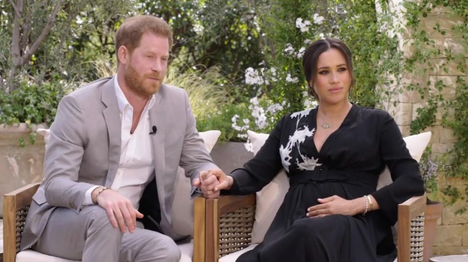 Prince Harry and Meghan Markle speak to Oprah Winfrey in their infamous 2021 tell-all. ZUMAPRESS.com