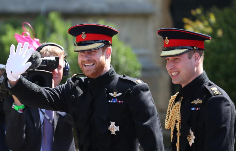 Prince Harry with his brother and best man, the Duke of Cambridge (Jane Barlow/PA)